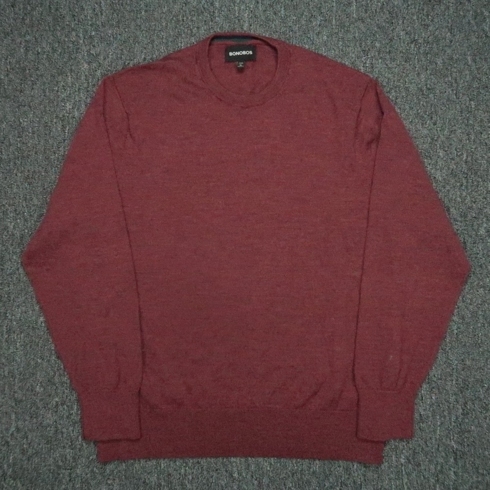 Bonobos Sweater‎ Mens Extra Large Red Merino Wool Crew Long Sleeve Jumper XL